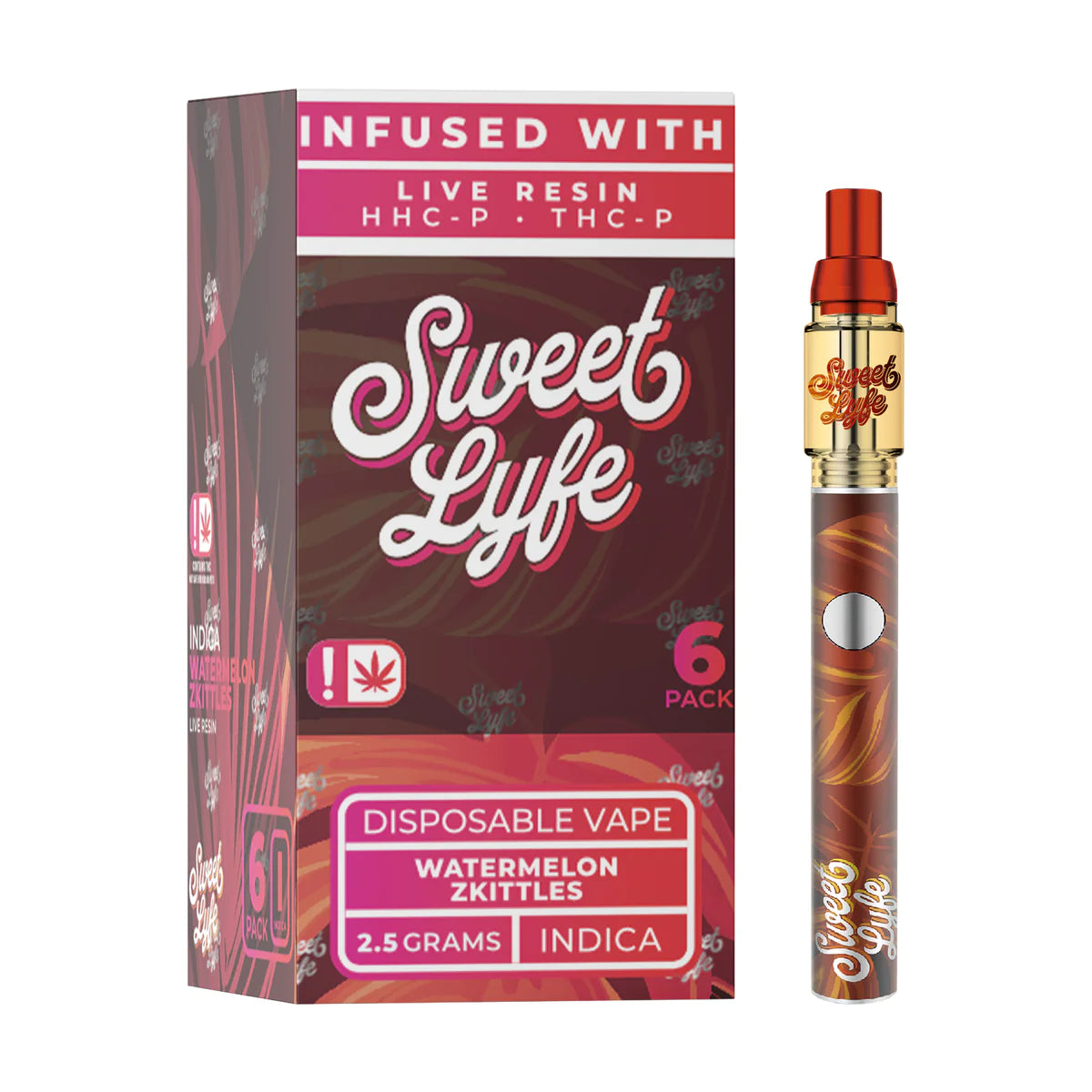 Sweet Life 2.5ml Disposable Vape Pen Infused with Live Resin HHC-P+THC-P - Watermelon Zkittles - Indica