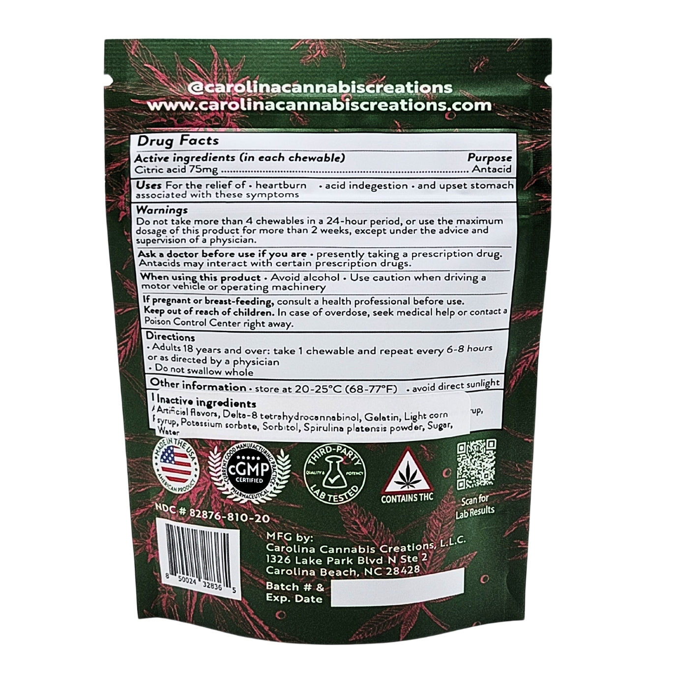 Soothe Chewables | Delta 8 | Watermelon 20ct bag | Carolina Cannabis Creations