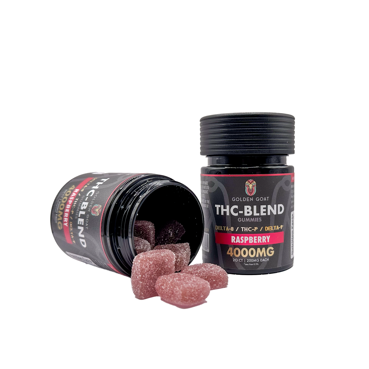 Golden Goat THC Blended 4000MG Infused Gummies Delta 8 / THC-P / Delta 9 - Raspberry